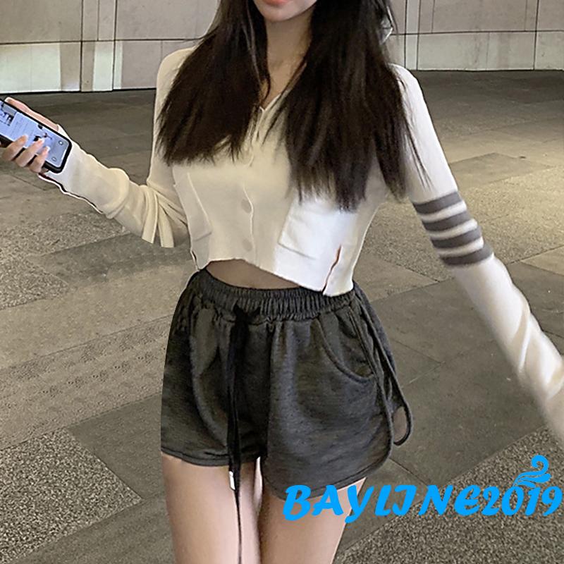 Áo khoác nữ tay dài cổ chữ V họa tiết sọc ngang thời trang