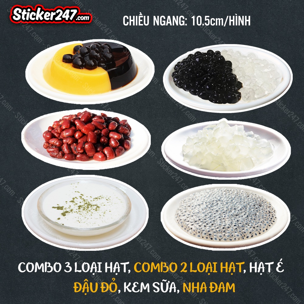 Set 12 Sticker Topping Trà Sữa Hình Thật 𝑭𝒓𝒆𝒆𝒔𝒉𝒊𝒑 Đồ Trang Trí Quán Trà Sữa, Decor Quán Cafe, Dán Tường, Kính, Quầy Tủ