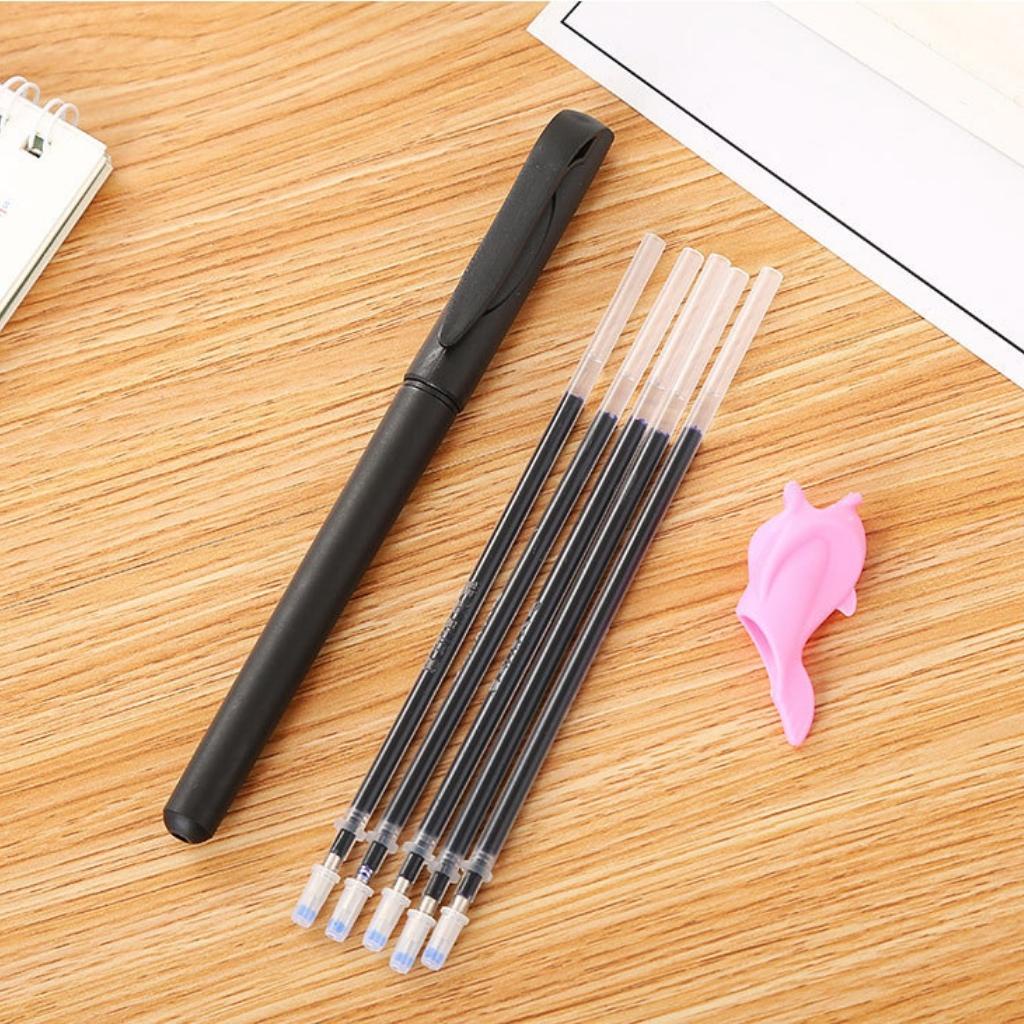 Bút Mực Xanh Gel Đen EDUSKY Thân Bút Rỗng Kèm 5 Ruột Bút Và Cài Bút Trang Trí Cho Học Sinh Sinh Viên Văn Phòng