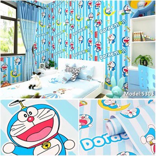 10m giấy dán tường sẵn keo doremon dọc xanh(dài 10m, rộng 45cm/cuôn) 5303.decal trang trí,decor phòng.