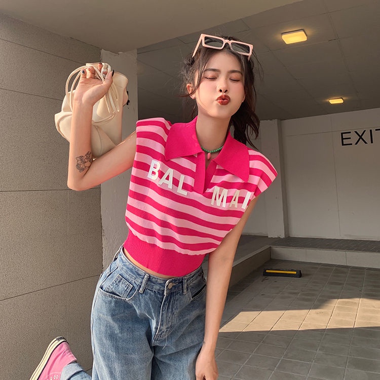 COZOK Áo Thun Nữ Không Tay Kẻ Sọc Thời Trang Hàn Quốc