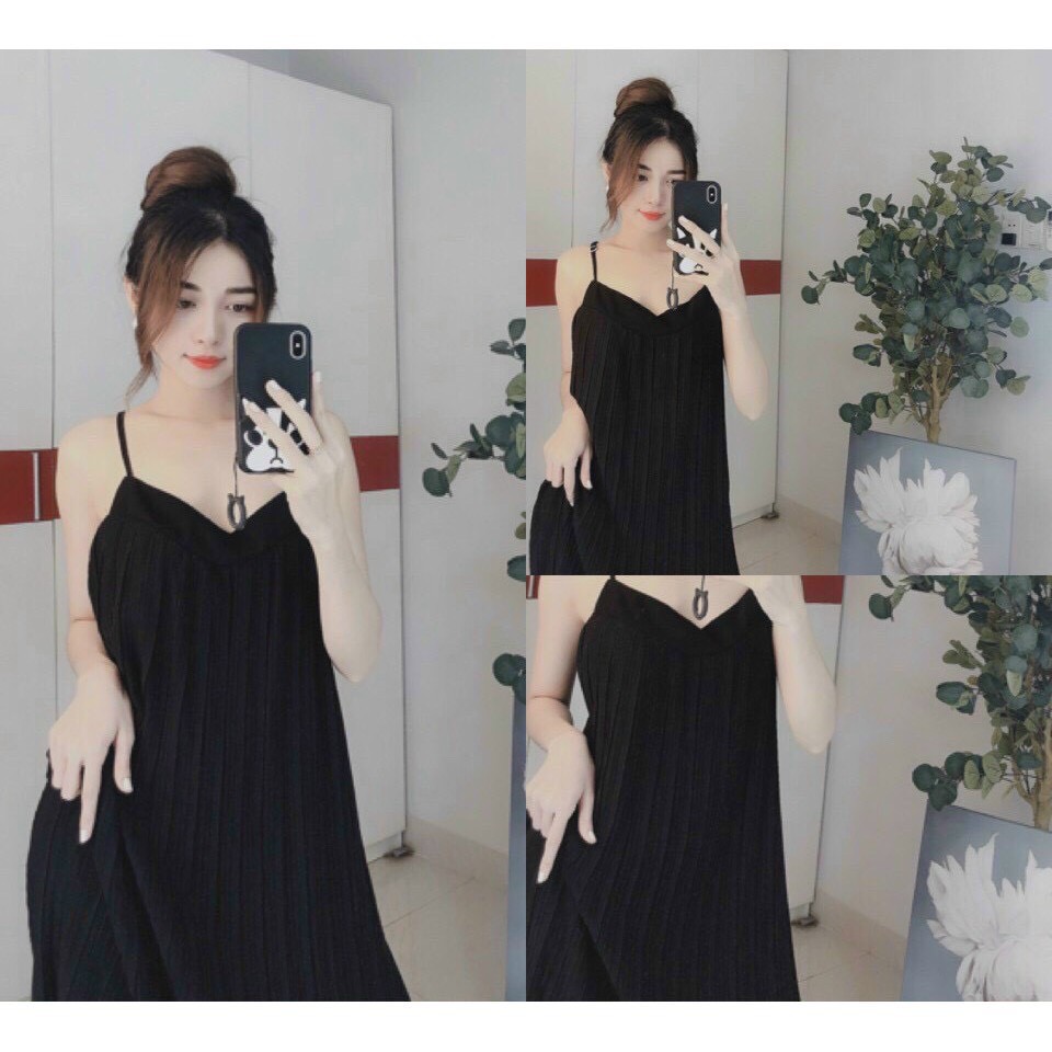 Váy 2 Dây Nữ 💖FREESHIP💖 Đầm 2 dây Suông Dập Ly Dáng Maxi, Đi Biển Dạng Phố Sang Chảnh