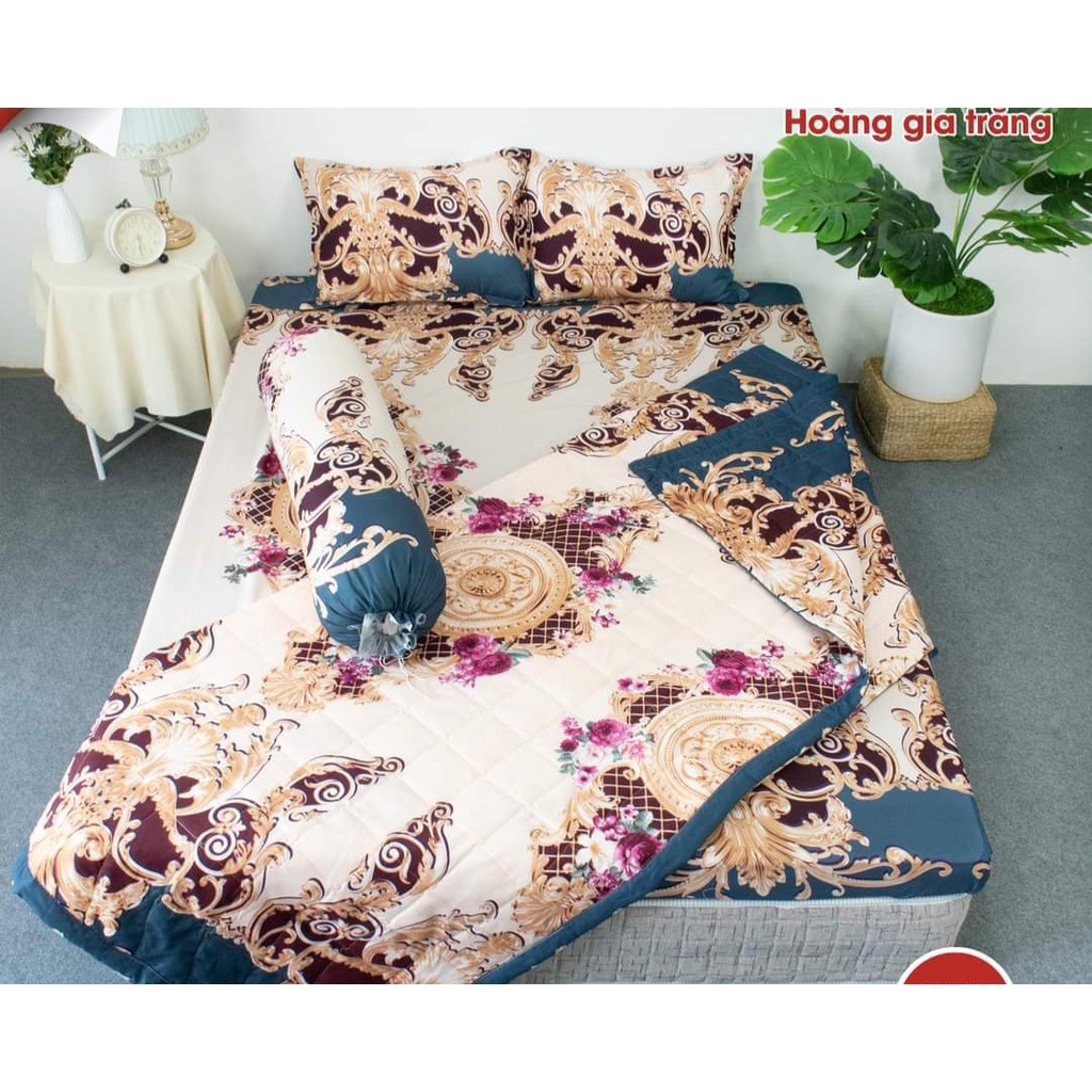 Bộ chăn hè ga gối 1m8x2m kèm vỏ gối ôm set 5 món-thoải mái chọn mẫu-mẫu cúc họa mi xanh