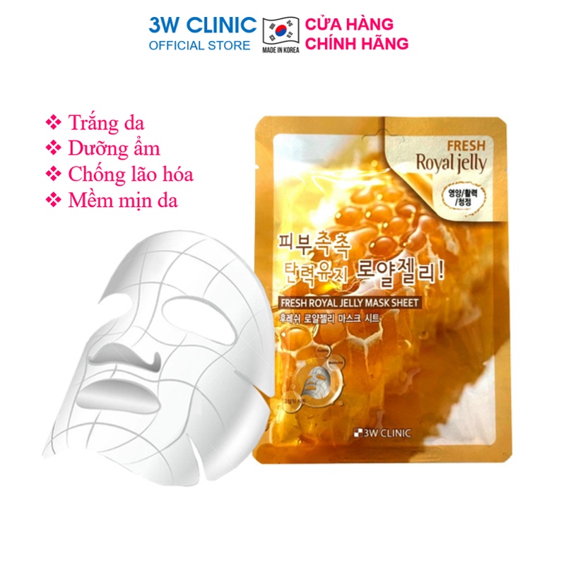 [Lẻ Miếng] Mặt nạ giấy dưỡng trắng da dưỡng ẩm chống lão hóa chiết xuất từ sữa ong chúa 3W Clinic Hàn Quốc  23ml