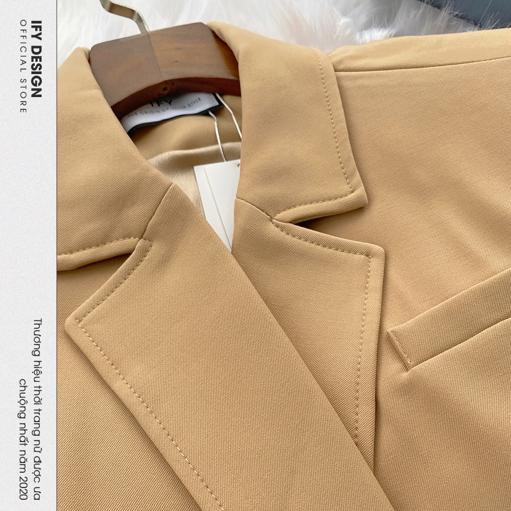 Áo vest nữ blazer đen, be chiết eo 2 cúc túi chéo IFY Design FS198A