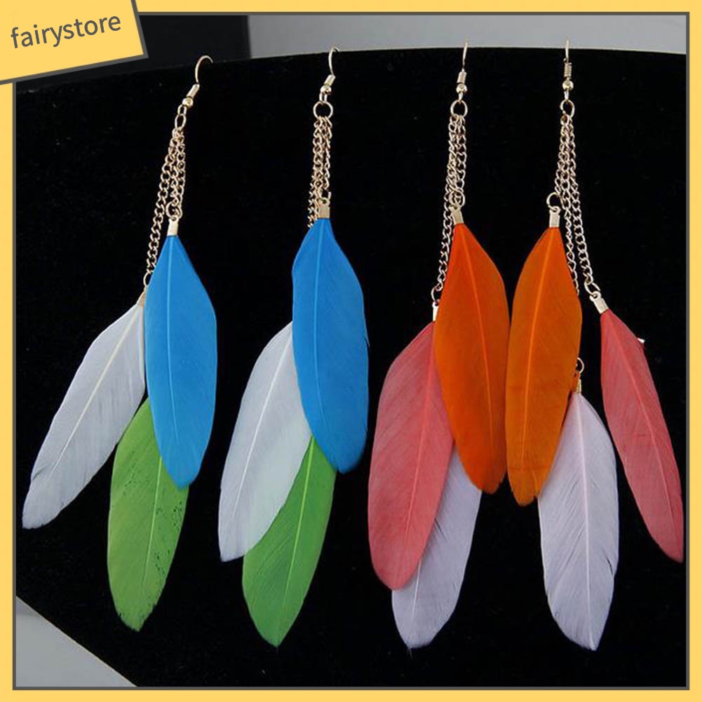 Bông Tai Dáng Dài Phối Lông Vũ Thời Trang Cho Nữ