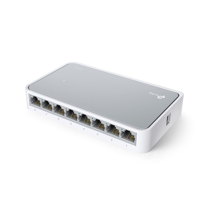 Switch TP-Link TL-SF1008D (8Port 10/100Mbps) thiết kế để bàn với vỏ nhựa nhỏ gọn, tiết kiệm điện năng