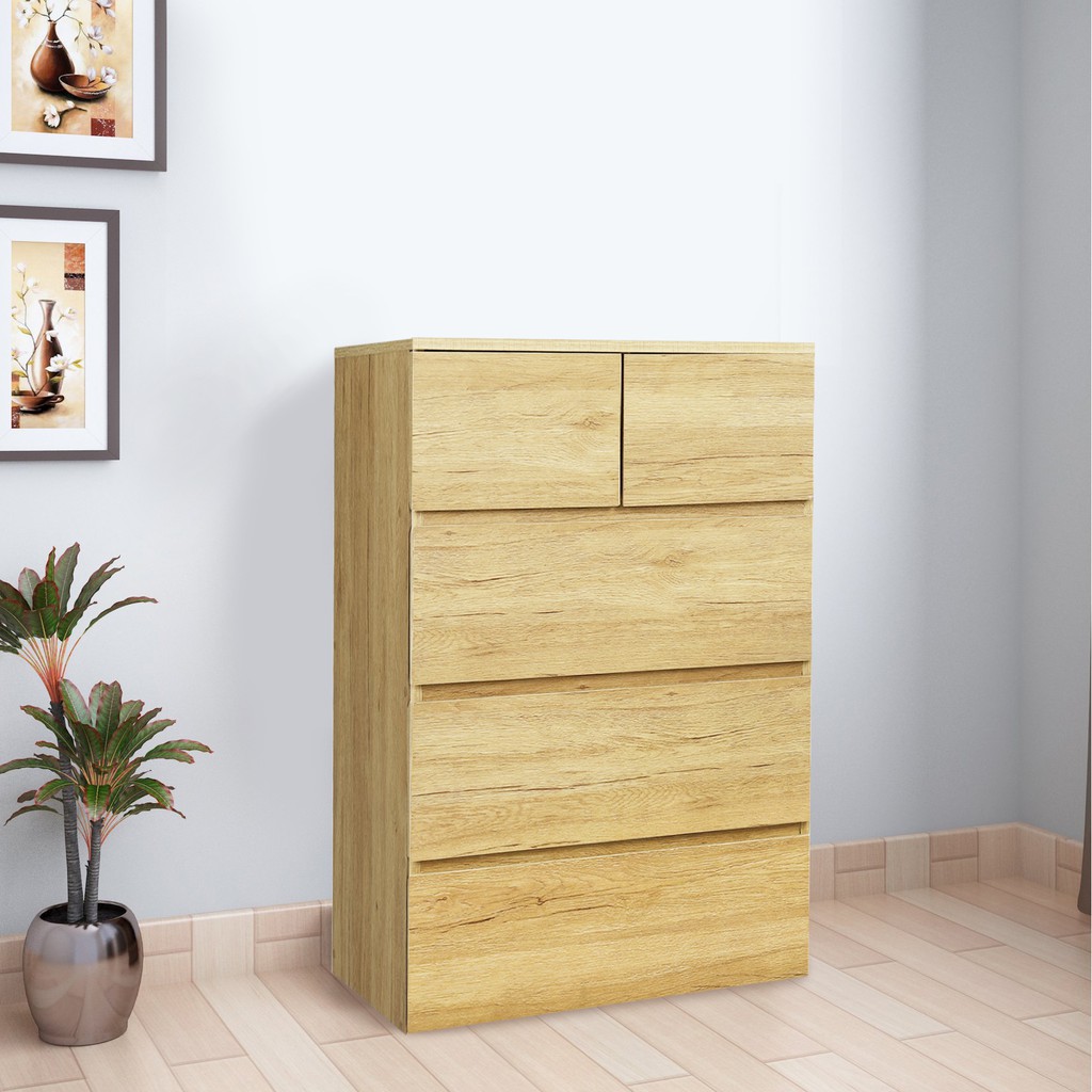 HomeBase FURDINI tủ gỗ 4 tầng 5 ngăn kéo Thái Lan W59xD39xH89 Cm màu gỗ sồi