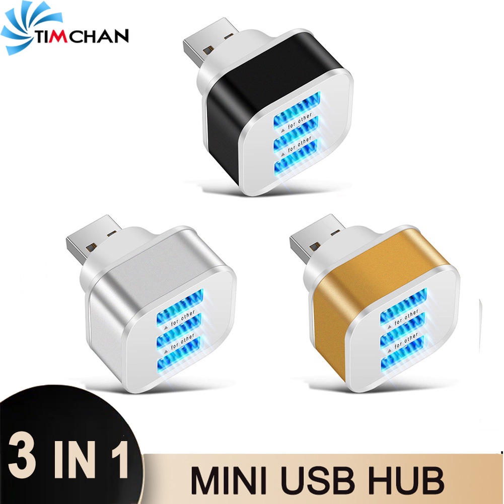 Bộ Chia 3 Cổng Sạc USB 2.0 Kèm Đèn LED Cho Điện Thoại / Máy Tính Bảng / Laptop