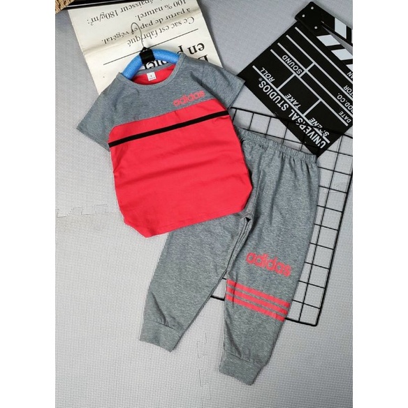 Bộ Bé Trai Bé Gái Áo Cộc Tay Quần Dài Cotton 4 Chiều