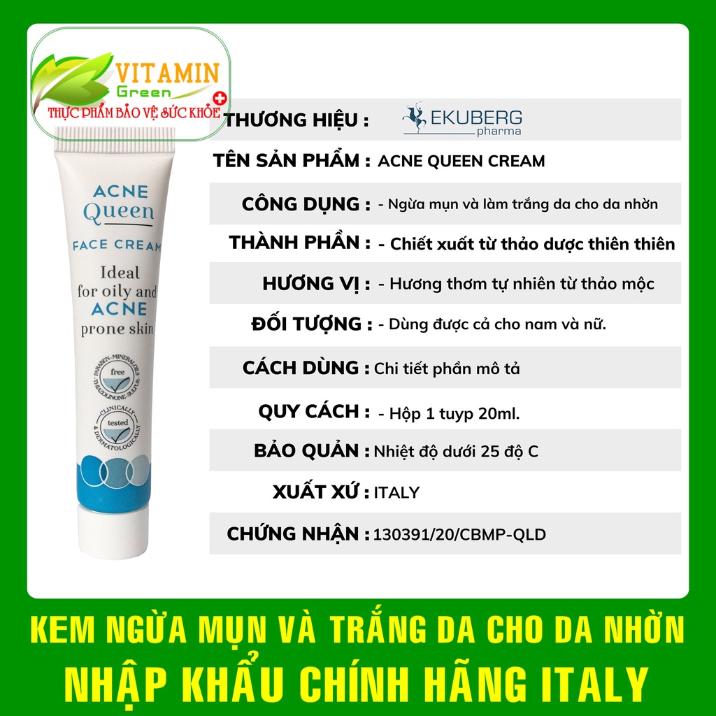 KEM NGỪA MỤN, TRẮNG DA ACNE QUEEN CREAM LÝ TƯỞNG CHO DA NHỜN | NHẬP KHẢU CHÍNH HÃNG TÂY BAN NHA