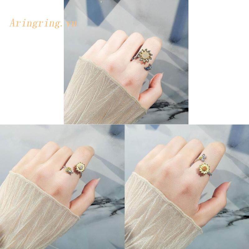 Nhẫn Xoay Hình Hoa Hướng Dương Màu Bạc Thời Trang Cho Nữ