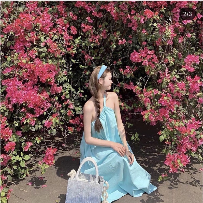 váy maxi lệch vai xanh du lịch biển siêu đẹp-Hàng quảng châu loại 1-đầm maxi đi biển-váy đi du lịch hot nhất | BigBuy360 - bigbuy360.vn