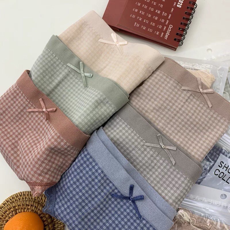 Quần Lót Cotton Caro Phố Ren Nơ Chất Liệu Dệt Kim Co Dãn 4 Chiều PINKBOUTIQUE HQ006