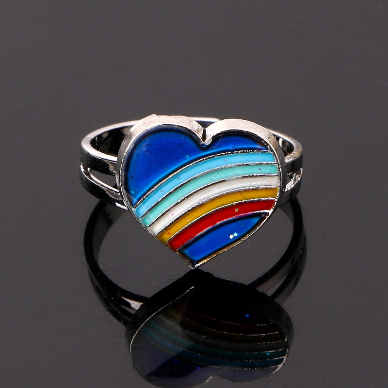 Nhẫn mặt trái tim màu sắc cầu vồng thay đổi theo tâm trạng cảm xúc điều chỉnh được thời trang cho nữ