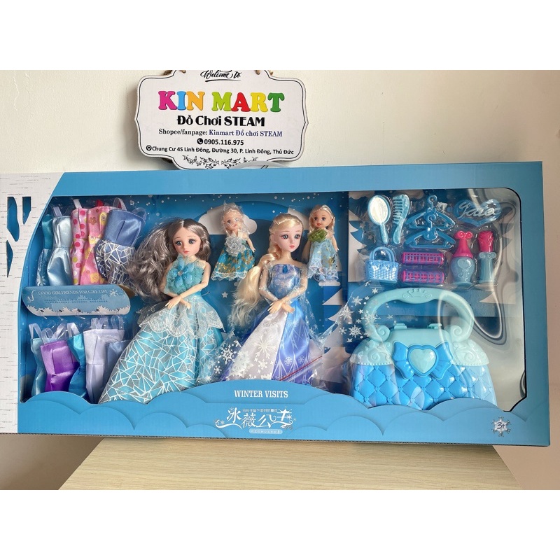 Set búp bê xanh cỡ lớn, Búp bê Barbie công chúa Elsa búp bê thay váy, búp bê công chúa tóc may, hộp quà tặng cho bé gái