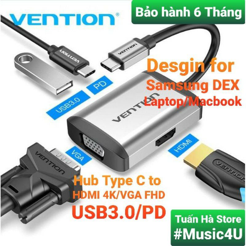 Bộ cáp chuyển đổi Hub 4 in 1 RavPower Vention Aukey USB Type C to sang HDMI USB3.0 VGA cho Samsung Dex Laptop Macbook