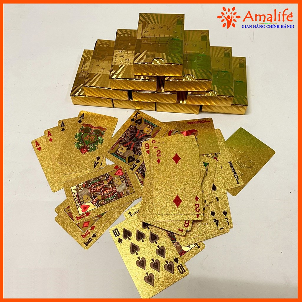 Bài Tây Poker Nhựa Cao Cấp Mạ Nhũ Màu Vàng Chống Thấm Nước Uốn Cong Chính Hãng Amalife