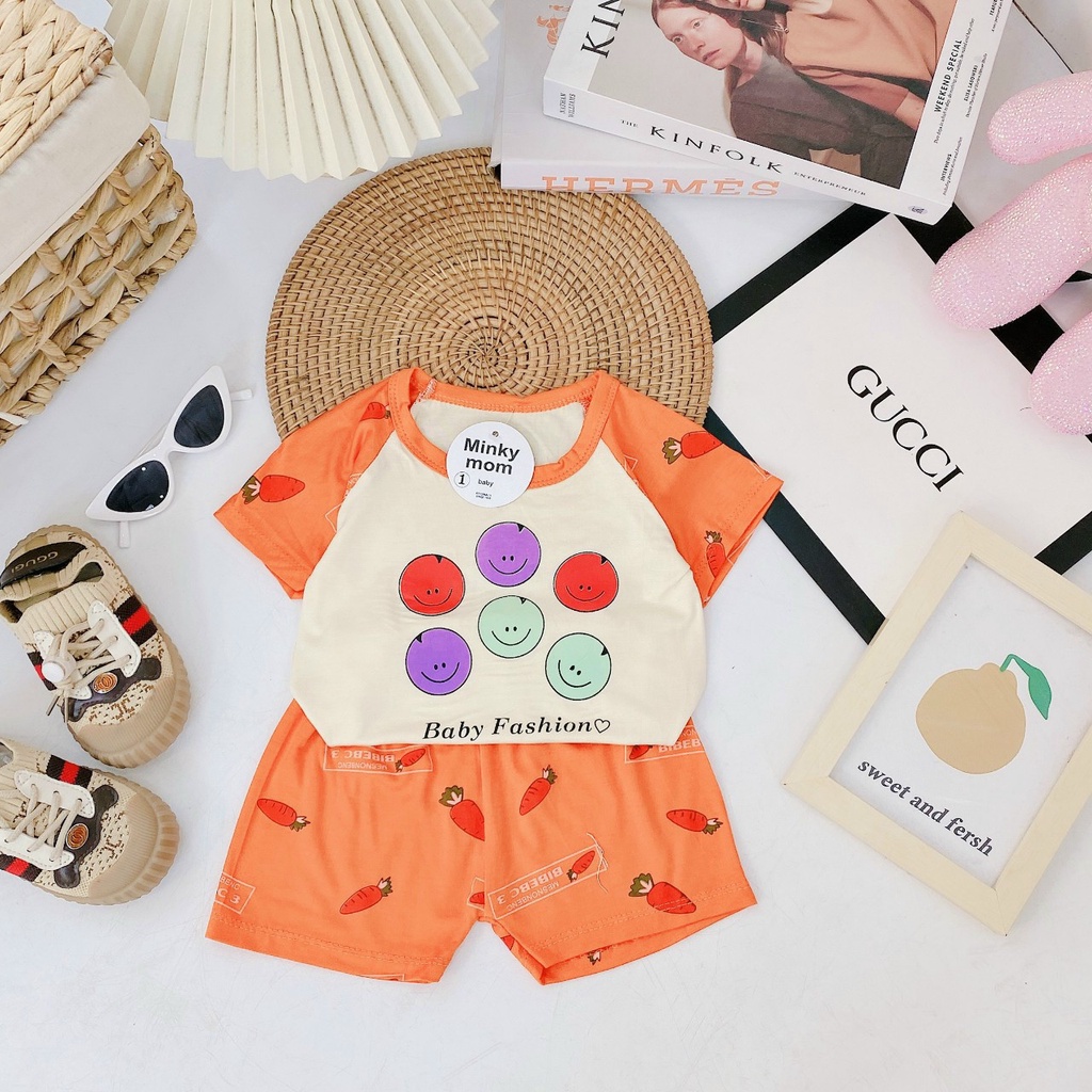 Quần áo trẻ em bộ côc tay thun lạnh, bô MINKY MOM cho bé trai bé gái phối tay giáp lăng BABY KIDSHOP