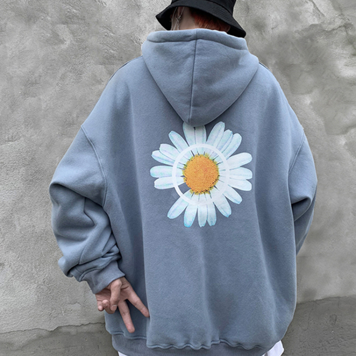 Áo hoodie dáng rộng in họa tiết hoa cúc thời trang mùa thu cho nam