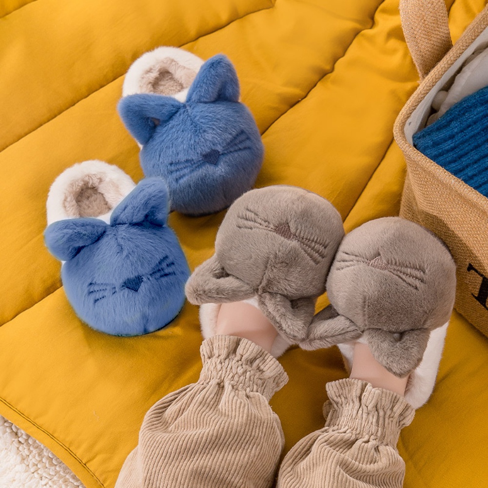 Đôi dép đi trong nhà cotton thiết kế chú mèo đáng yêu chống trượt thoải mái dành cho trẻ em 2-6 tuổi