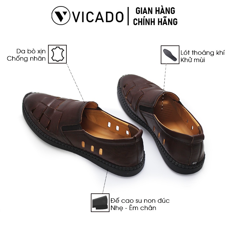 Giày lười nam công sở da bò cao cấp Vicado VO111 màu nâu, mẫu mới mùa hè 2022