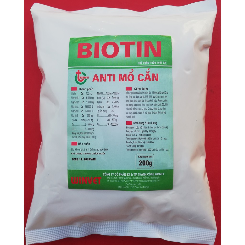 1 gói 200g BIOTIN ANTI Mổ cắn phòng chống mổ lông, cắn đuôi, sùi da, kích thích gia cầm nhanh mọc lông, đỏ tích kích mào