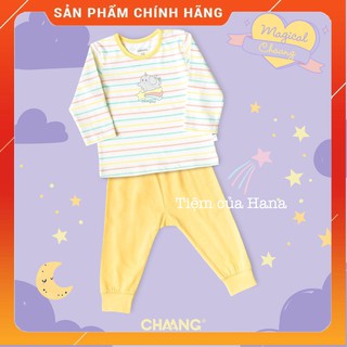 Đồ bộ bé gái [CHAANG chính hãng] cúc vai, tay dài, vải mềm đẹp cho bé mặc ngủ ban đêm