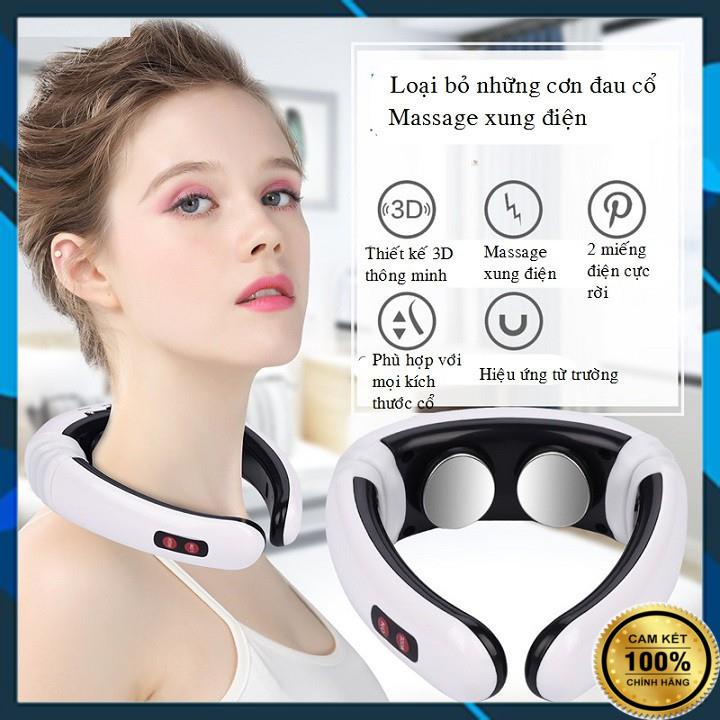 Máy Mát Xa Cổ Vai Gáy 2 Điện Cực Neck Công Nghệ Nhật - Tặng 2 Miếng Dán Mát Xa, Máy Massage Châm Cứu Điện Từ