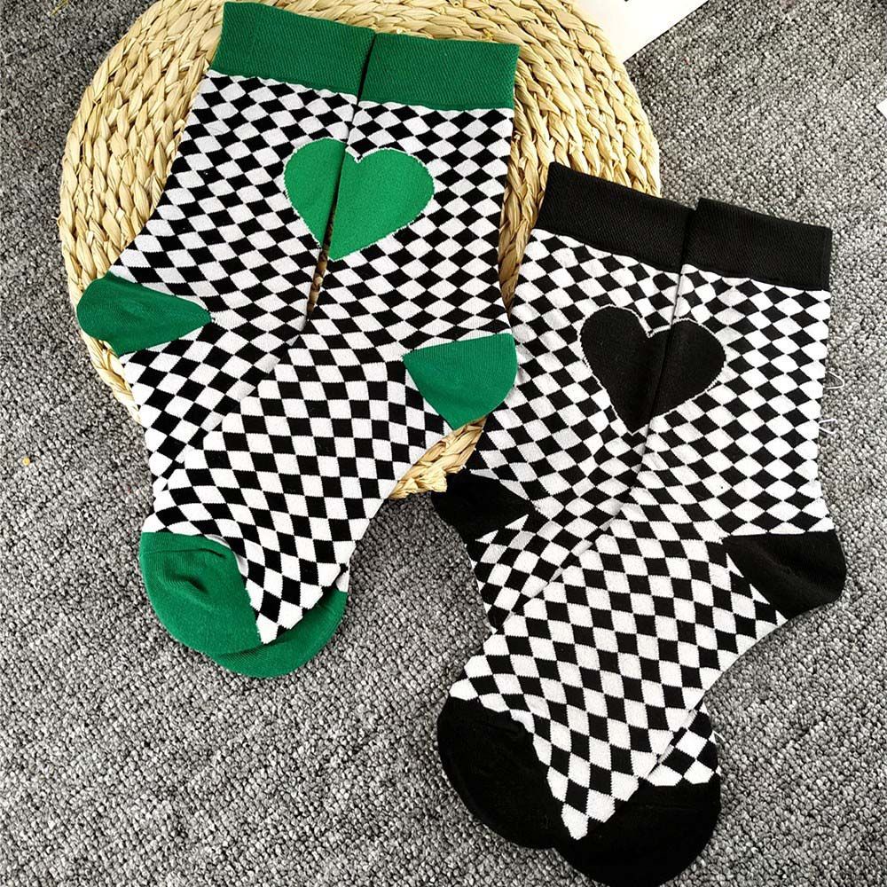 Vớ cổ vừa họa tiết kẻ sọc caro màu đen phong cách đường phố Hàn Quốc thời trang cho nữ