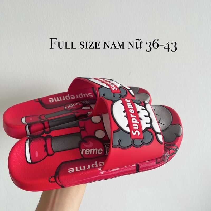 Dép quai ngang supreme nam nữ chất liệu eva, họa tiết in nổi, đế chống trơn trượt D182