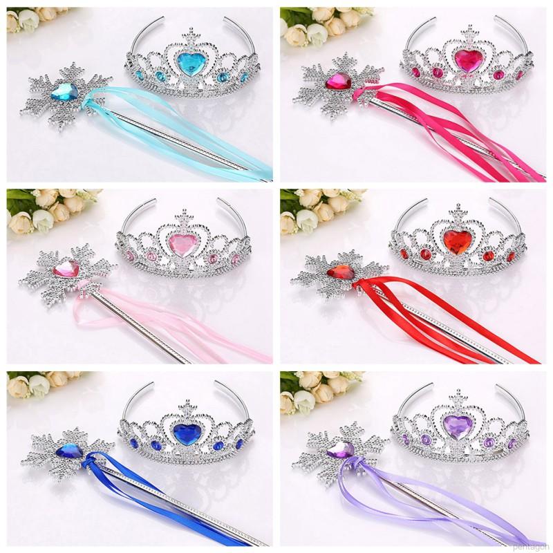 Bộ Vương Miện Và Đũa Phép Hình Hoa Tuyết Hóa Trang Công Chúa Băng Giá Cho Bé Gái