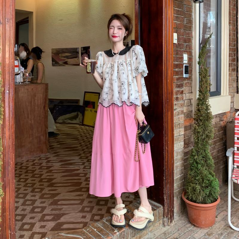 Áo Sơ Mi Tay Ngắn Chất Chiffon Hoạ Tiết Hoa Thiết Kế Dáng Rộng Che Khuyết Điểm