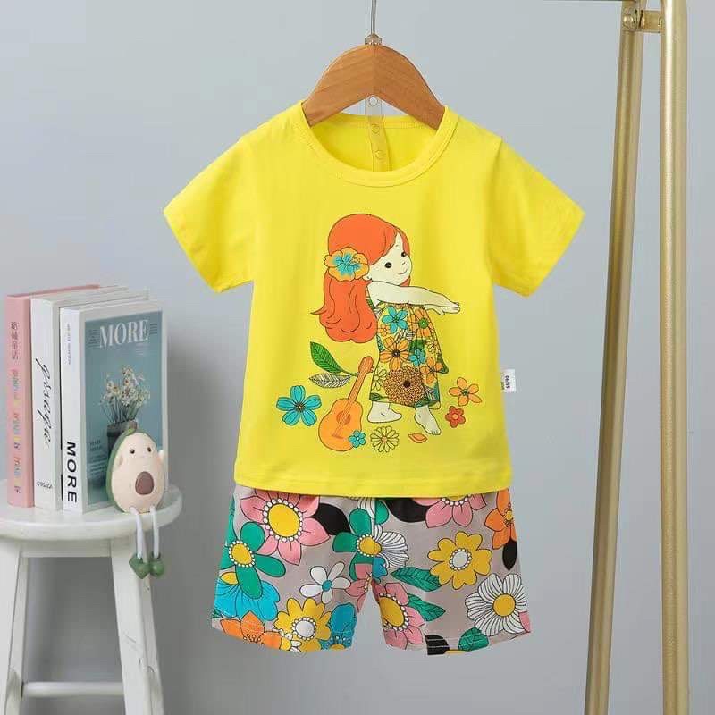 Bộ quần áo trẻ em - Bộ cotton cộc tay xuất Hàn cho bé gái