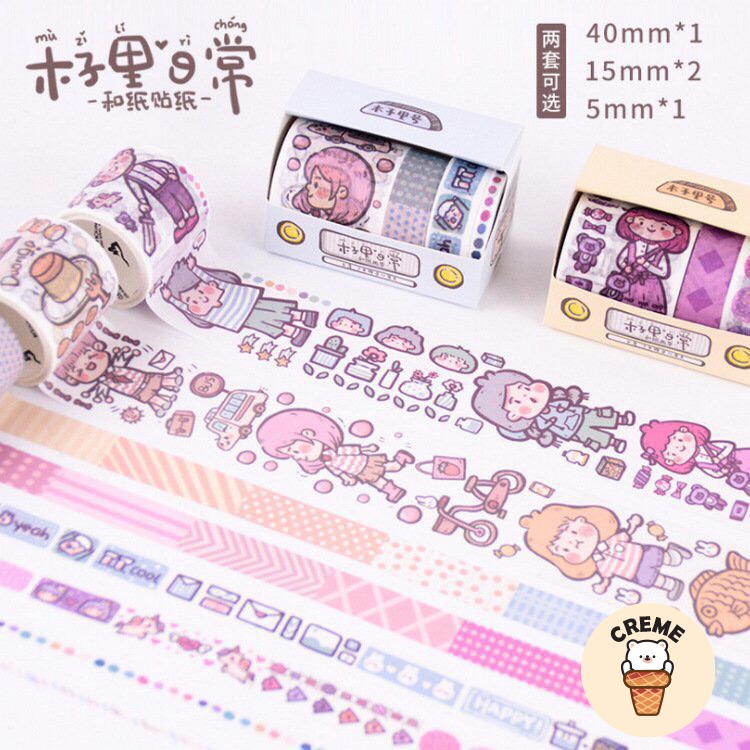 Set 4 cuộn băng keo trang trí Washi tape
