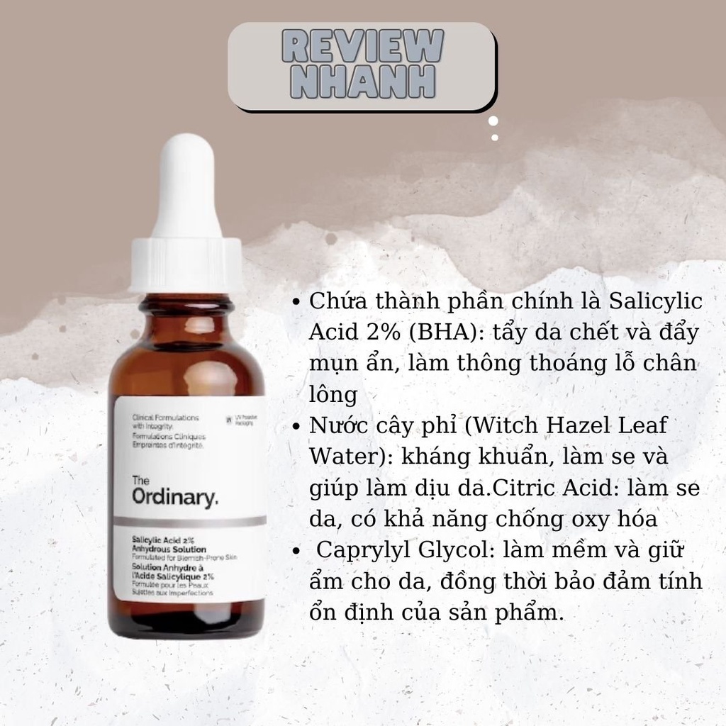 [BILL USA] Tinh chất hỗ trợ giảm mụn ẩn- Serum The Ordinary Salicylic Acid 2% Solution 30ML