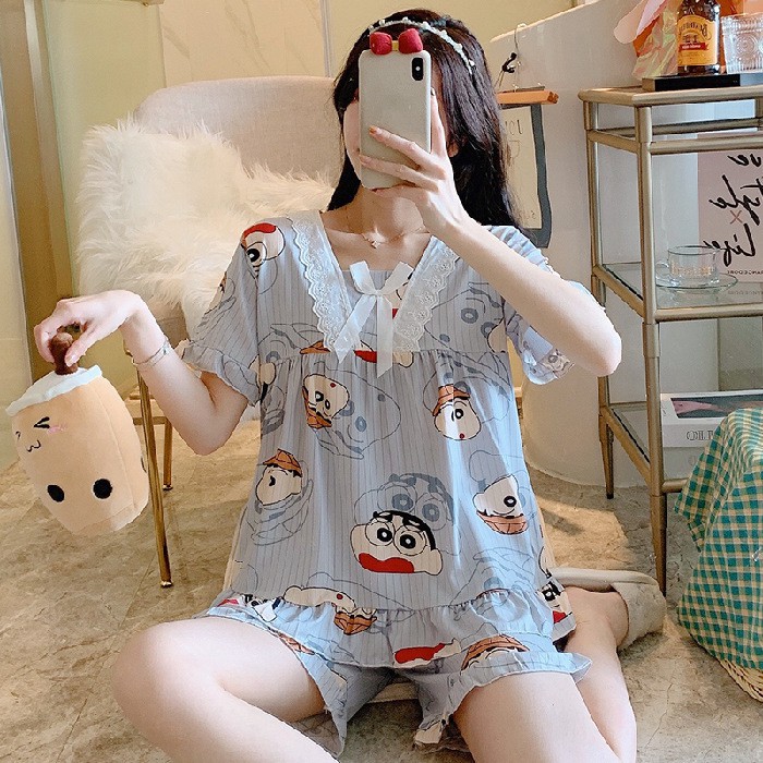 Bộ Đồ Ngủ Nữ Quần Áo Cộc Tay Mặc Ở Nhà Mùa Hè Đi Chơi BĐN24
