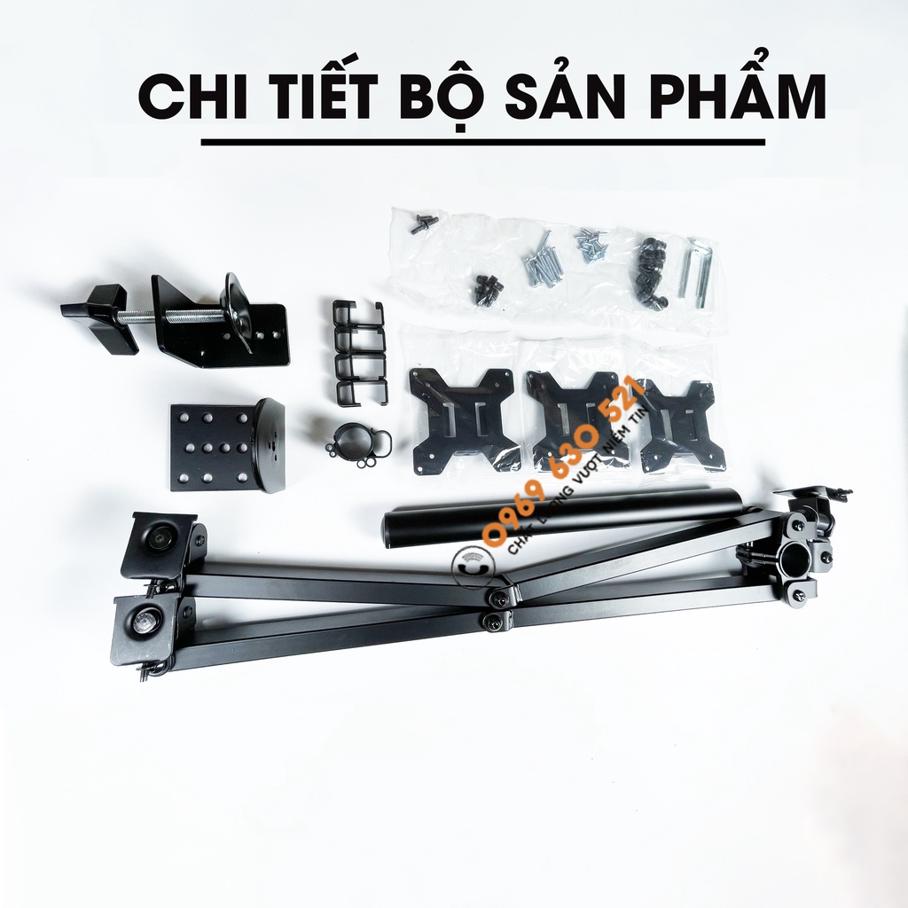 Giá Treo 3 Màn Hình Nằm Ngang M083 Cao Cấp 17 - 27 Inch / Tải Trọng 8Kg - Lắp Đặt Kẹp Bàn - Xoay 360 Độ