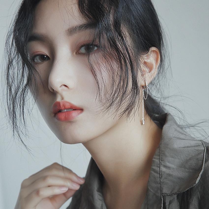 Khuyên tai bạc vòng tròn thả hạt phong cách Hàn Quốc thời trang cá tính bông tai hàn quốc dễ thương