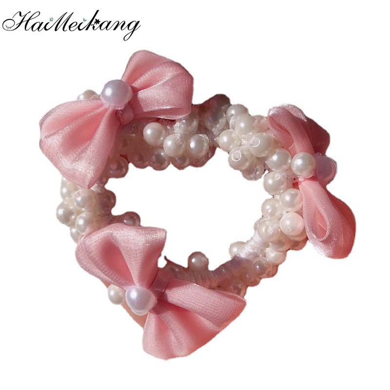 Dây buộc tóc Haimeikang co giãn đính nơ phối hạt ngọc trai nhân tạo thời trang sang trọng