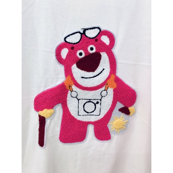 Set áo cotton gấu hồng thêu quần suông hình thật K3