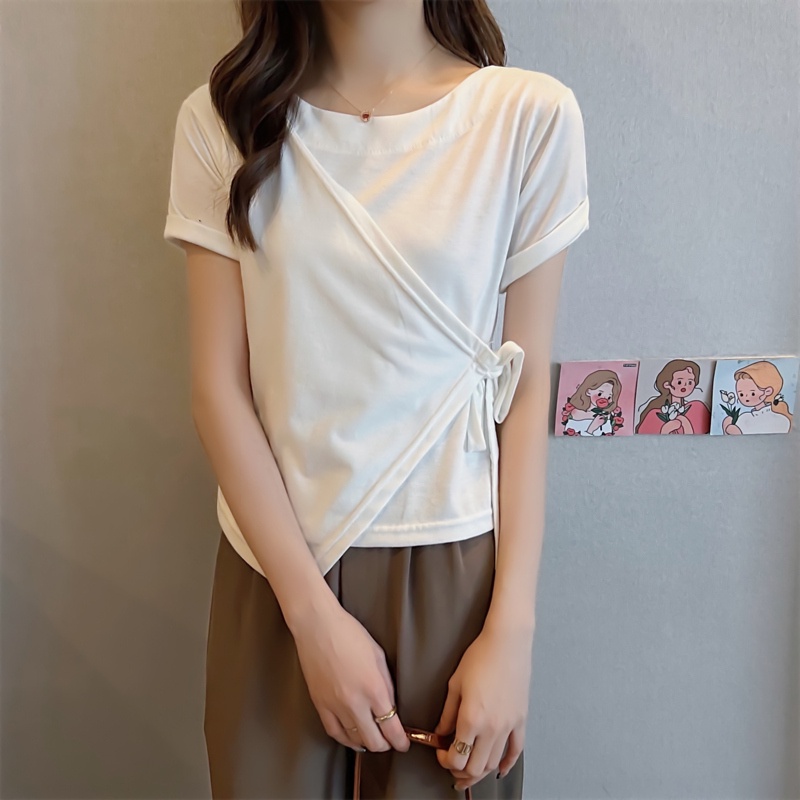 SUXI Áo Thun Tay Ngắn Cổ Tròn Màu Sắc Đơn Giản Cho Nữ