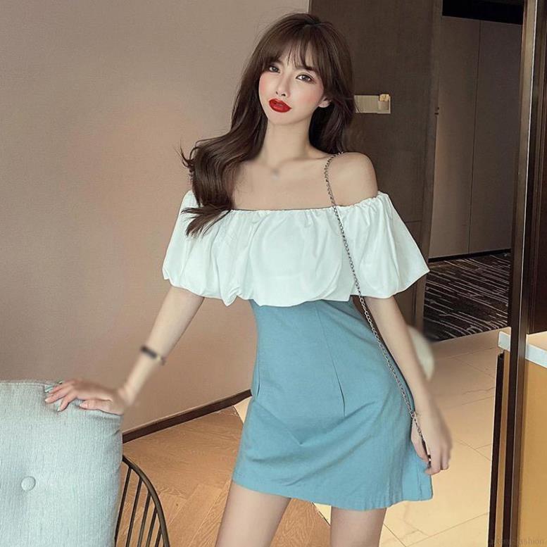 Đầm Nữ ôm body- đầm XANH Viền Bèo Trắng- Thiết Kế Siêu Xinh