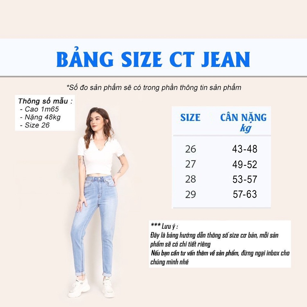 Quần Jean Nữ Ống Loe Lưng Cao Co Giãn Trơn Dài Quá Gót Gấu Thường CT Jeans