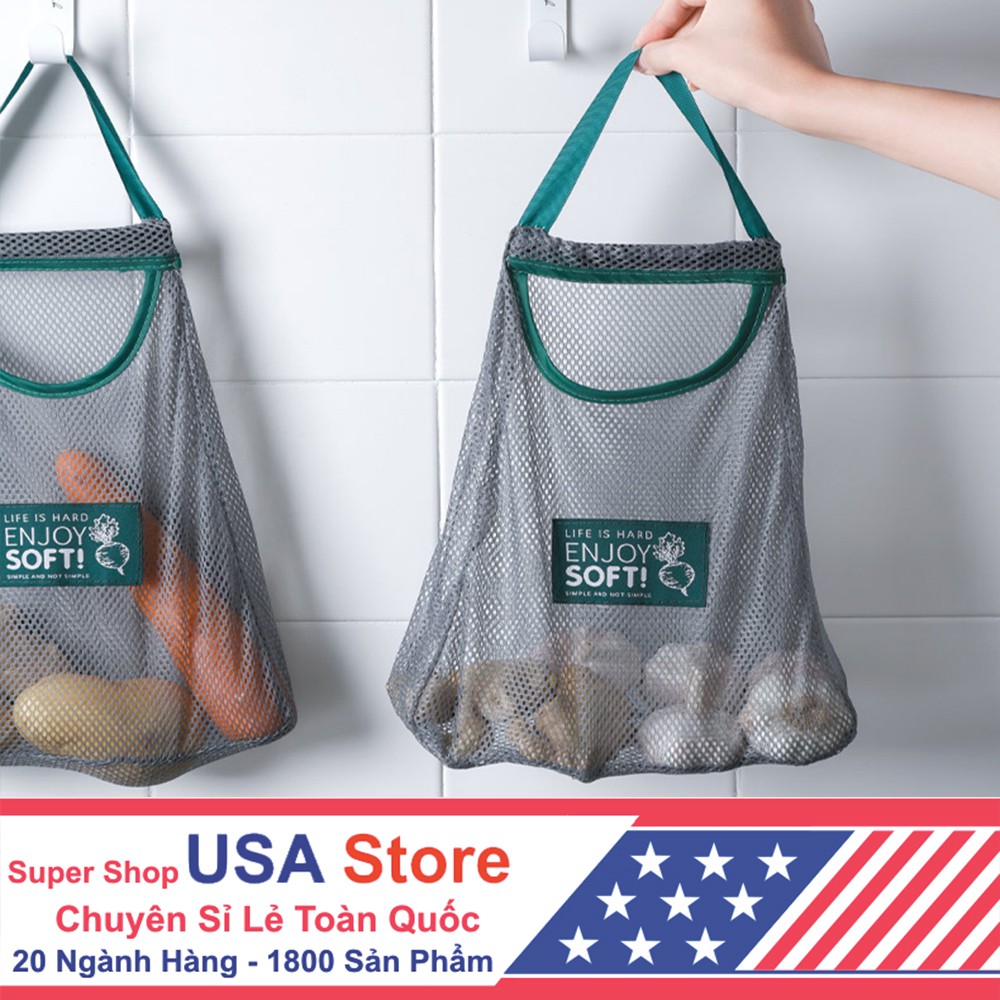 Túi treo hành, tỏi chống ẩm mốc, quai xanh Kt:: 28*25*5cm