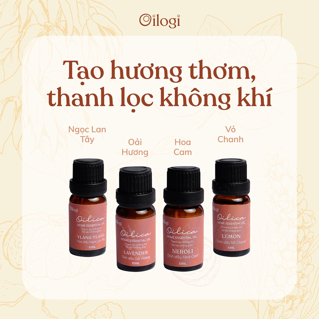 [15 mùi hương] Tinh dầu thiên nhiên Oilogi tạo hương thơm, đuổi côn trùng, thư giãn, giải cảm, dưỡng tóc, treo xe