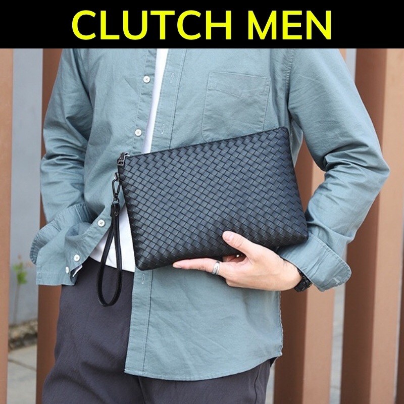 Ví cầm tay Nam 2021 -BH 24 tháng- ví da nam đan tay thủ công- clutch nam màu đen