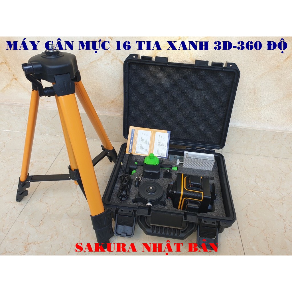 Máy cân mực 16 tia xanh 3D SAKURA, máy bắn cos lazer hàng đẹp, tia nét chuẩn, kèm chân 1,2m và giá treo tường