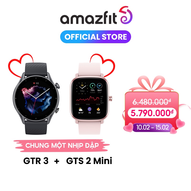 Combo Tình Nhân Đồng Hồ Thông Minh Amazfit Chung Một Nhịp Đập GTR 3 + GTS 2 Mini - Hàng Chính Hãng