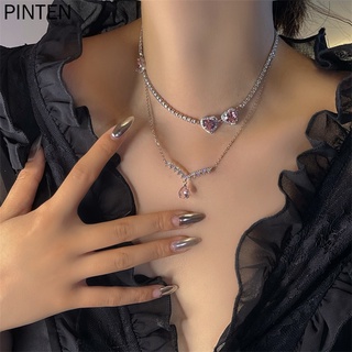 Bộ dây chuyền + bông tai hình trái tim đính đá lấp lánh